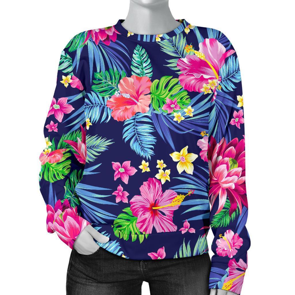 Blossom Tropical Flower Pattern Print Women's Crewneck Sweatshirt GearFrost