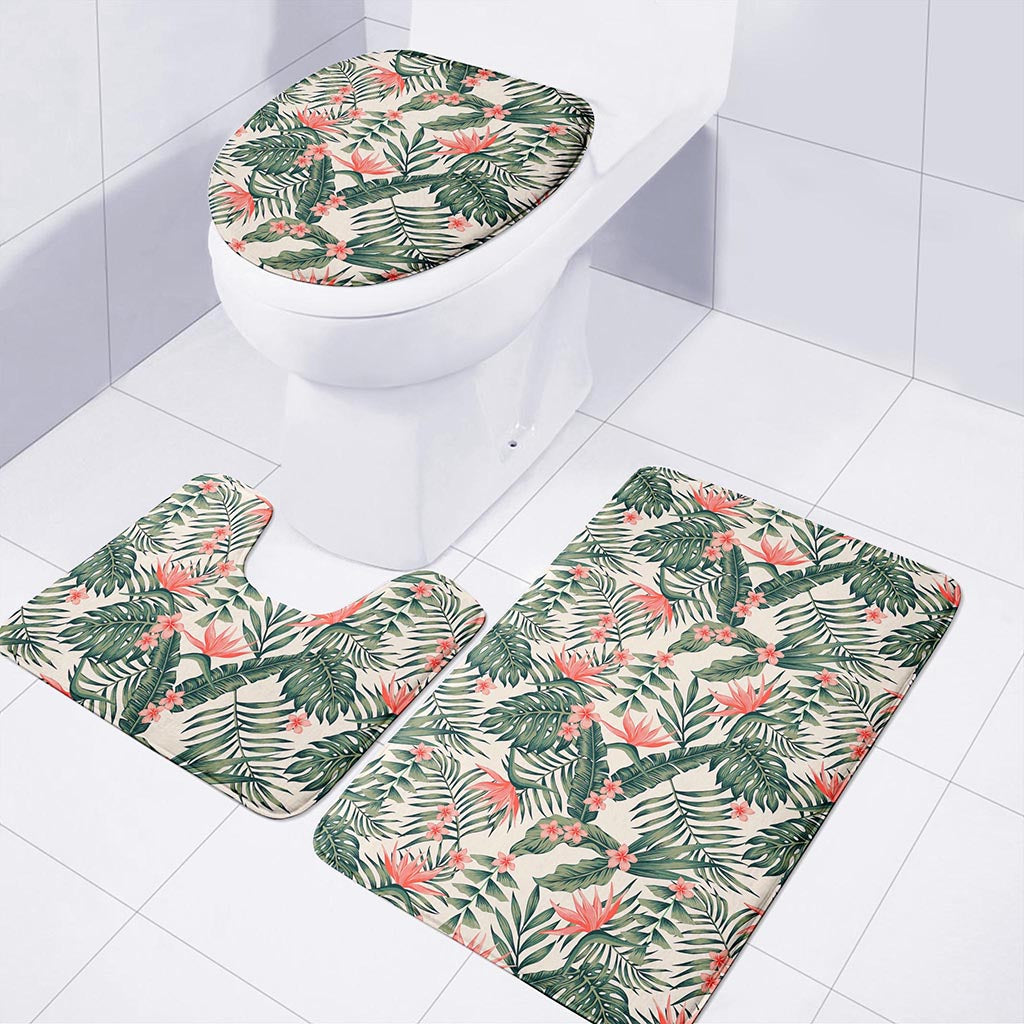 Blossom Tropical Leaves Pattern Print 3 Piece Bath Mat Set