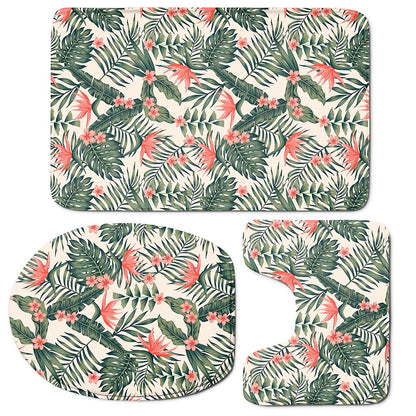 Blossom Tropical Leaves Pattern Print 3 Piece Bath Mat Set