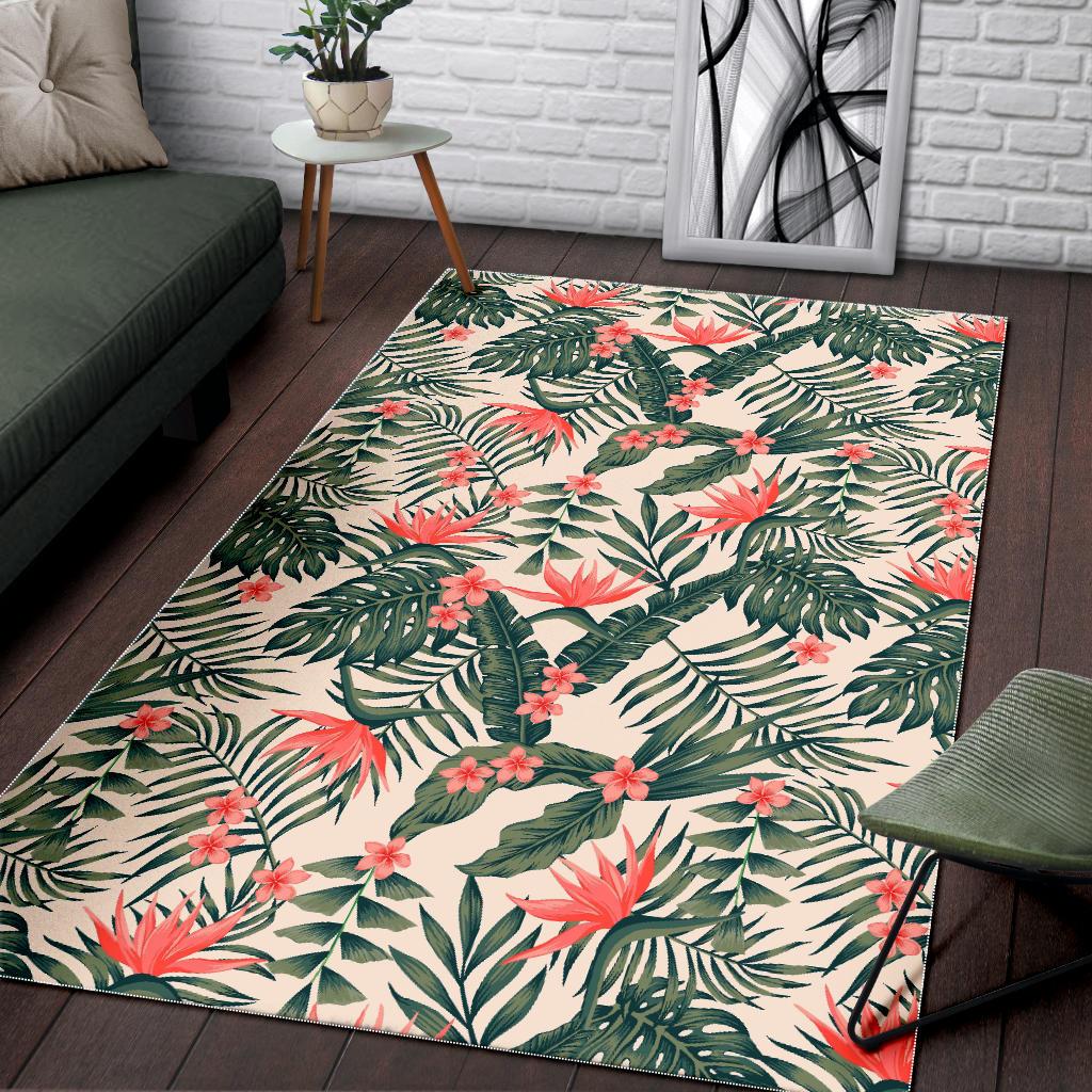 Blossom Tropical Leaves Pattern Print Area Rug GearFrost