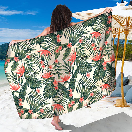 Blossom Tropical Leaves Pattern Print Beach Sarong Wrap