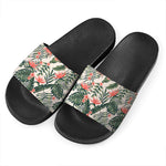 Blossom Tropical Leaves Pattern Print Black Slide Sandals