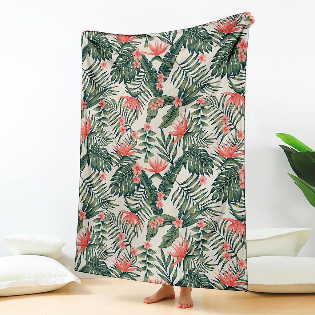 Blossom Tropical Leaves Pattern Print Blanket