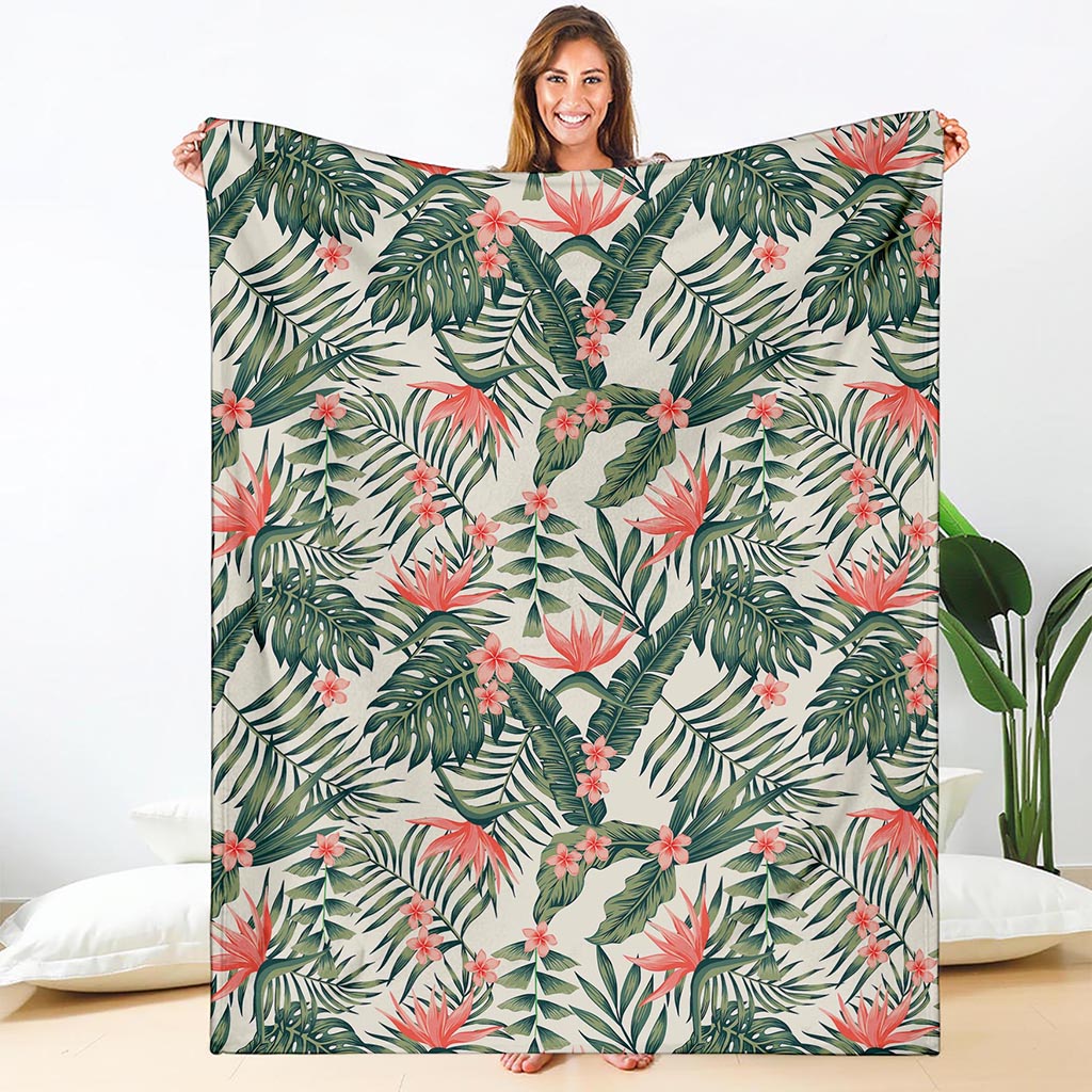 Blossom Tropical Leaves Pattern Print Blanket