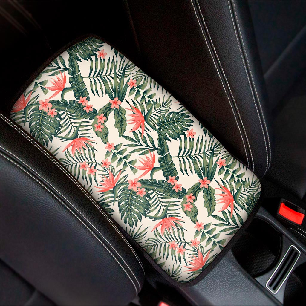 Blossom Tropical Leaves Pattern Print Car Center Console Cover