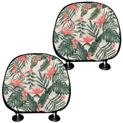 Blossom Tropical Leaves Pattern Print Car Headrest Covers