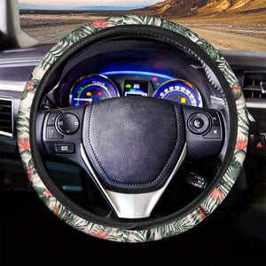 Blossom Tropical Leaves Pattern Print Car Steering Wheel Cover