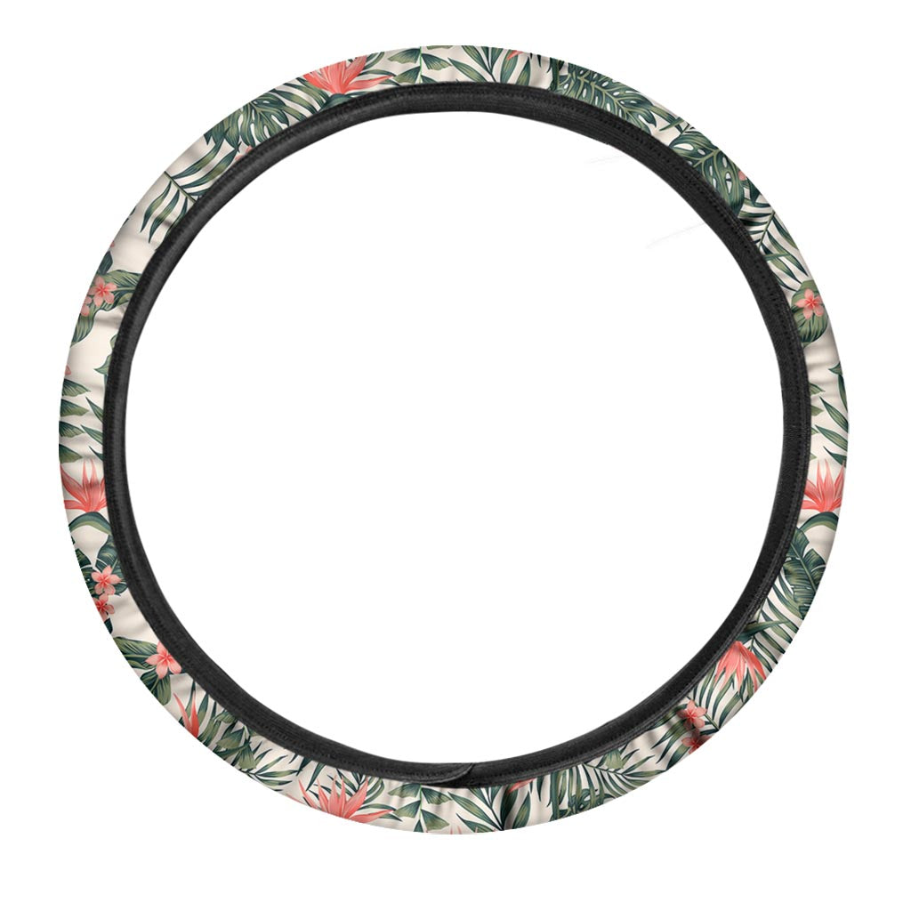 Blossom Tropical Leaves Pattern Print Car Steering Wheel Cover