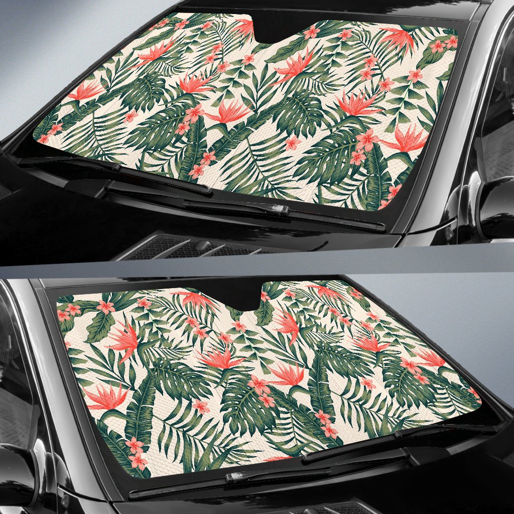 Blossom Tropical Leaves Pattern Print Car Sun Shade GearFrost