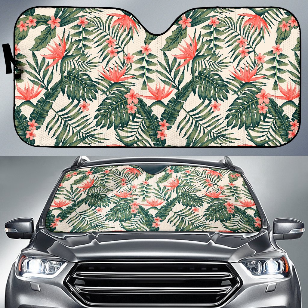 Blossom Tropical Leaves Pattern Print Car Sun Shade GearFrost