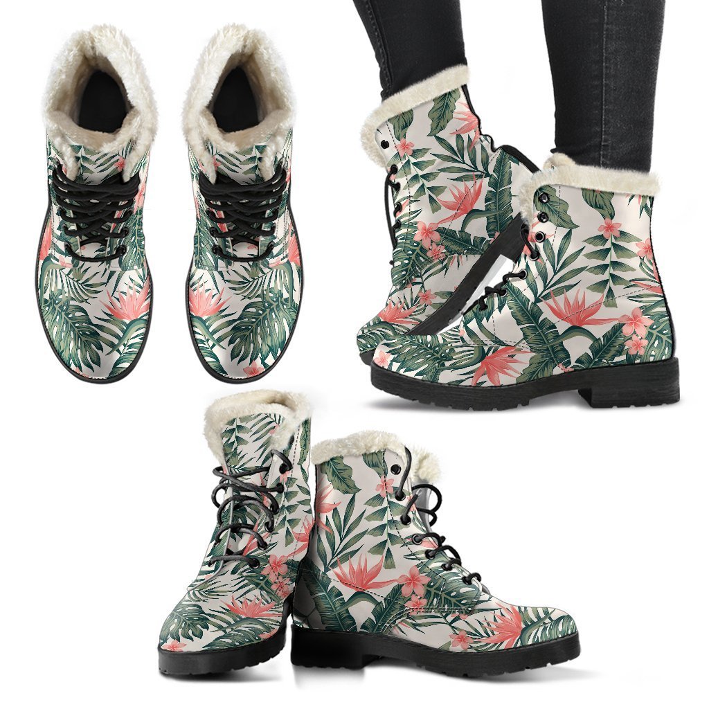 Blossom Tropical Leaves Pattern Print Comfy Boots GearFrost