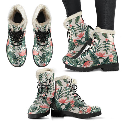 Blossom Tropical Leaves Pattern Print Comfy Boots GearFrost