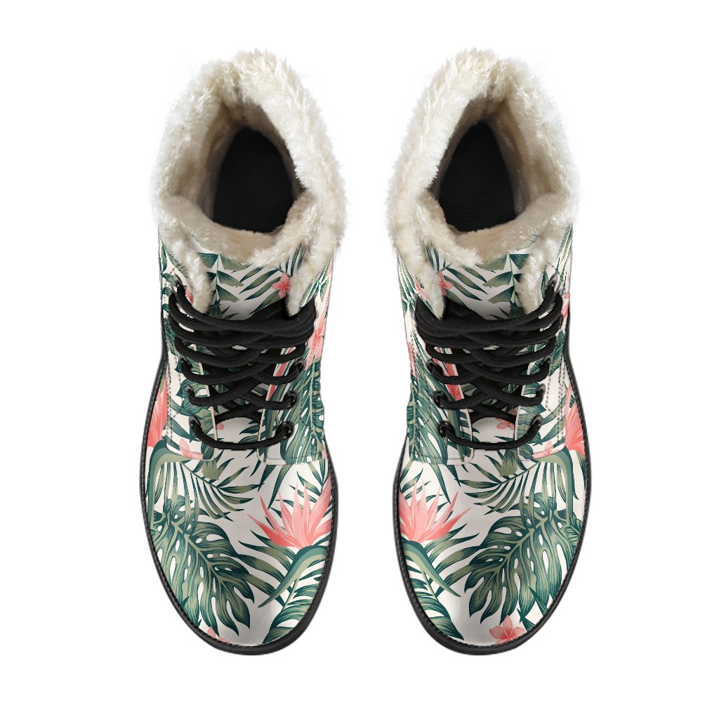 Blossom Tropical Leaves Pattern Print Comfy Boots GearFrost