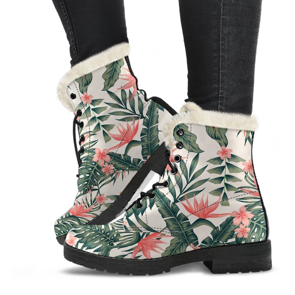 Blossom Tropical Leaves Pattern Print Comfy Boots GearFrost