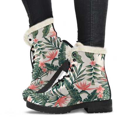 Blossom Tropical Leaves Pattern Print Comfy Boots GearFrost