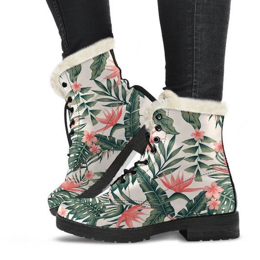 Blossom Tropical Leaves Pattern Print Comfy Boots GearFrost