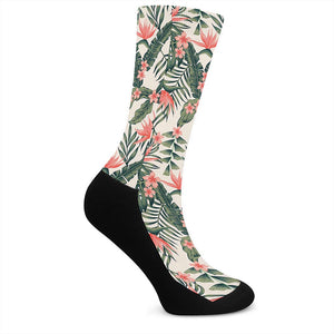 Blossom Tropical Leaves Pattern Print Crew Socks