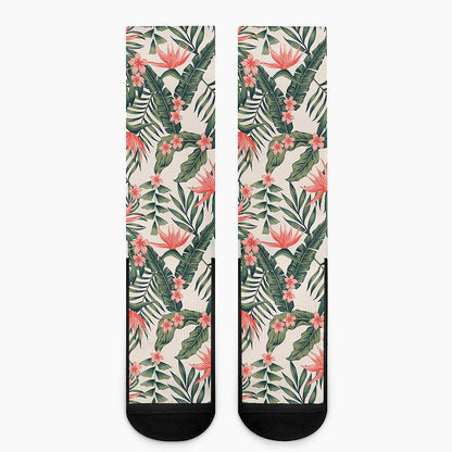 Blossom Tropical Leaves Pattern Print Crew Socks