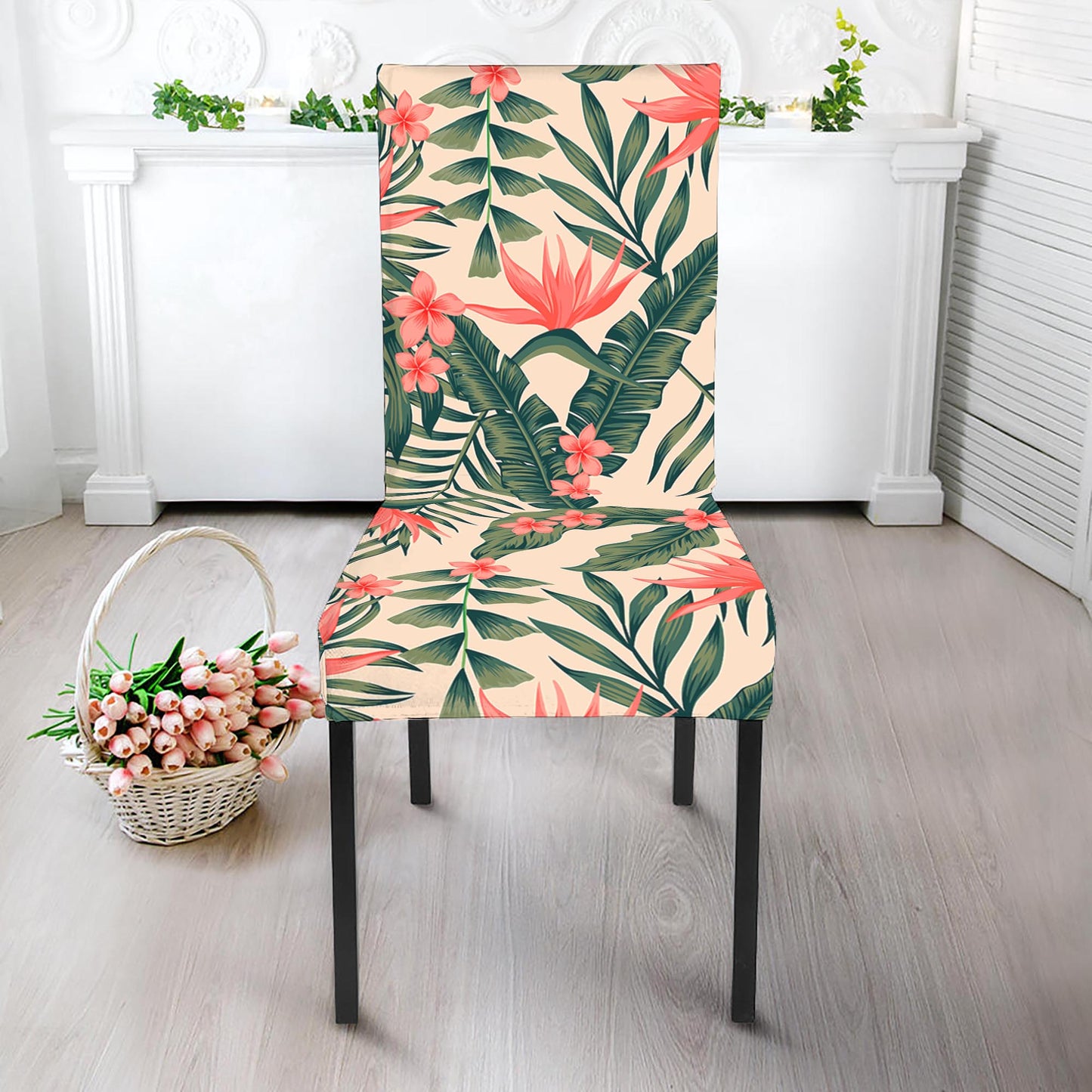 Blossom Tropical Leaves Pattern Print Dining Chair Slipcover