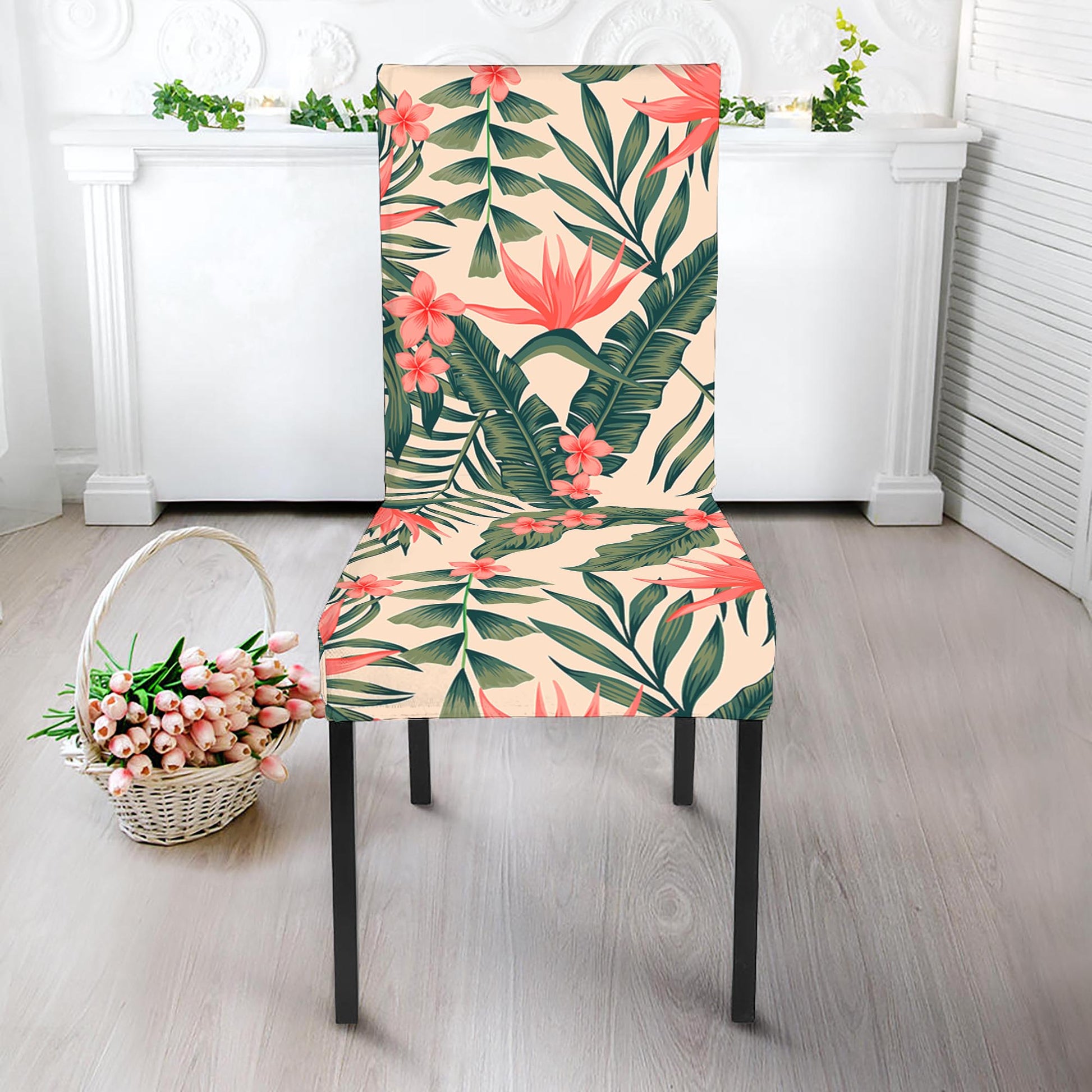 Blossom Tropical Leaves Pattern Print Dining Chair Slipcover