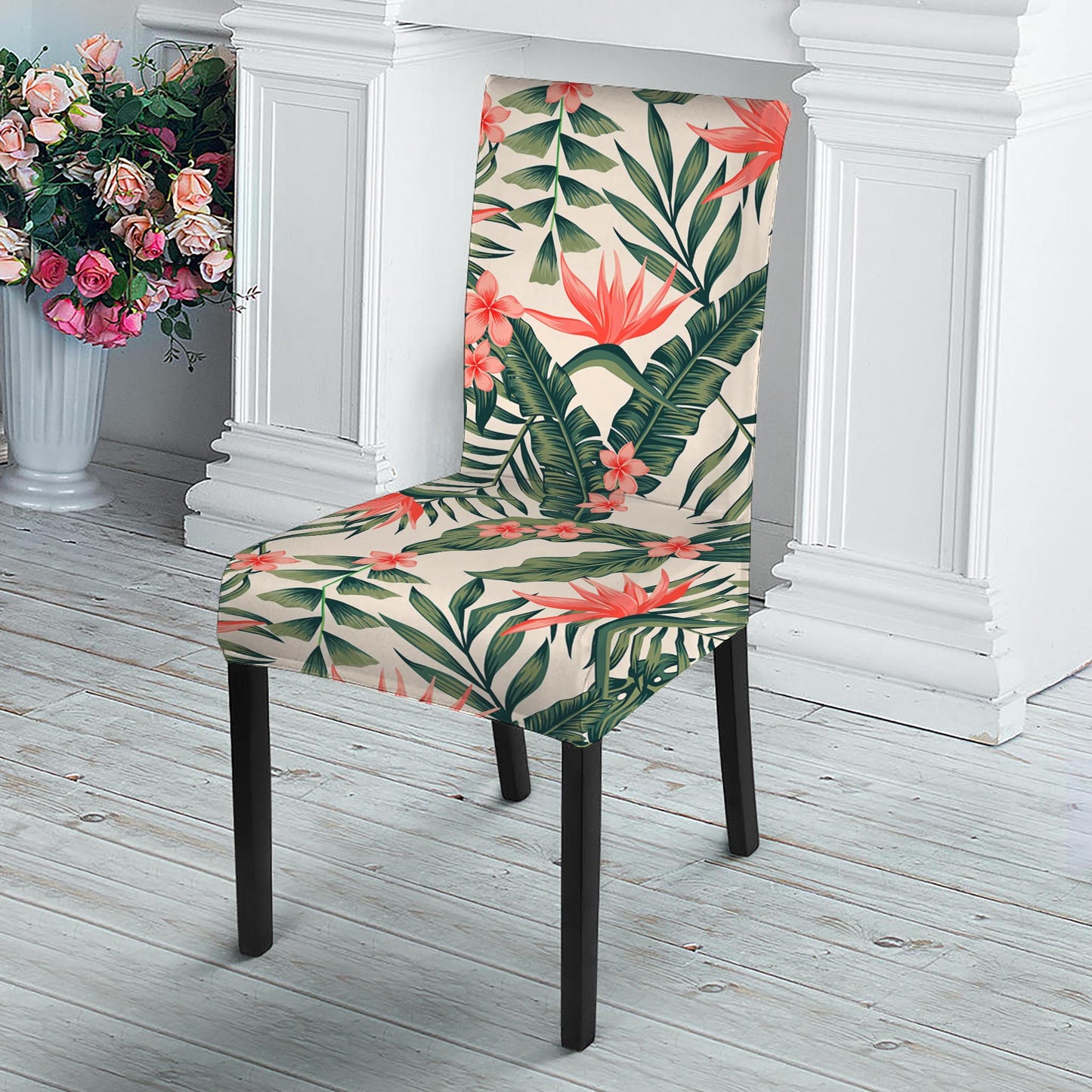 Blossom Tropical Leaves Pattern Print Dining Chair Slipcover