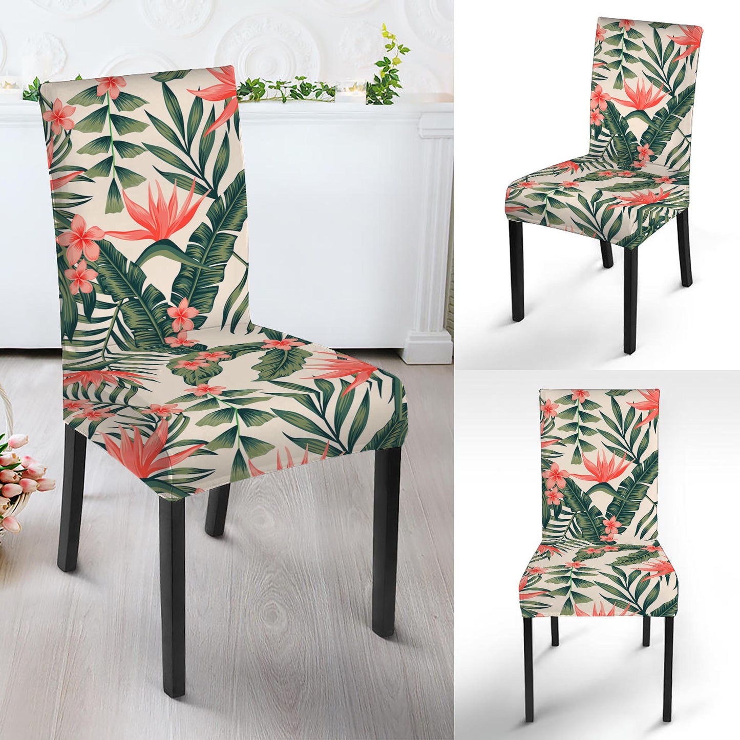 Blossom Tropical Leaves Pattern Print Dining Chair Slipcover