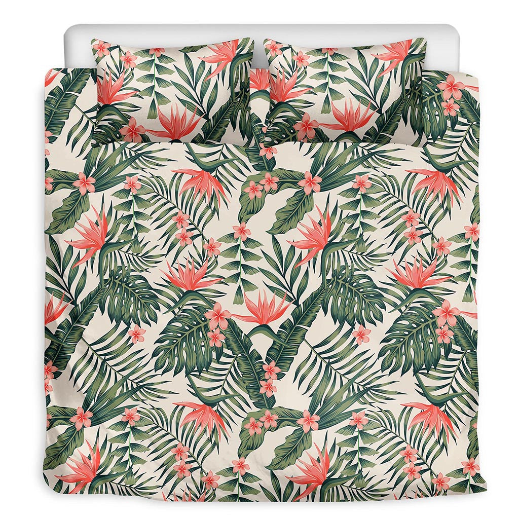 Blossom Tropical Leaves Pattern Print Duvet Cover Bedding Set