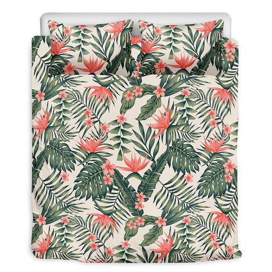 Blossom Tropical Leaves Pattern Print Duvet Cover Bedding Set