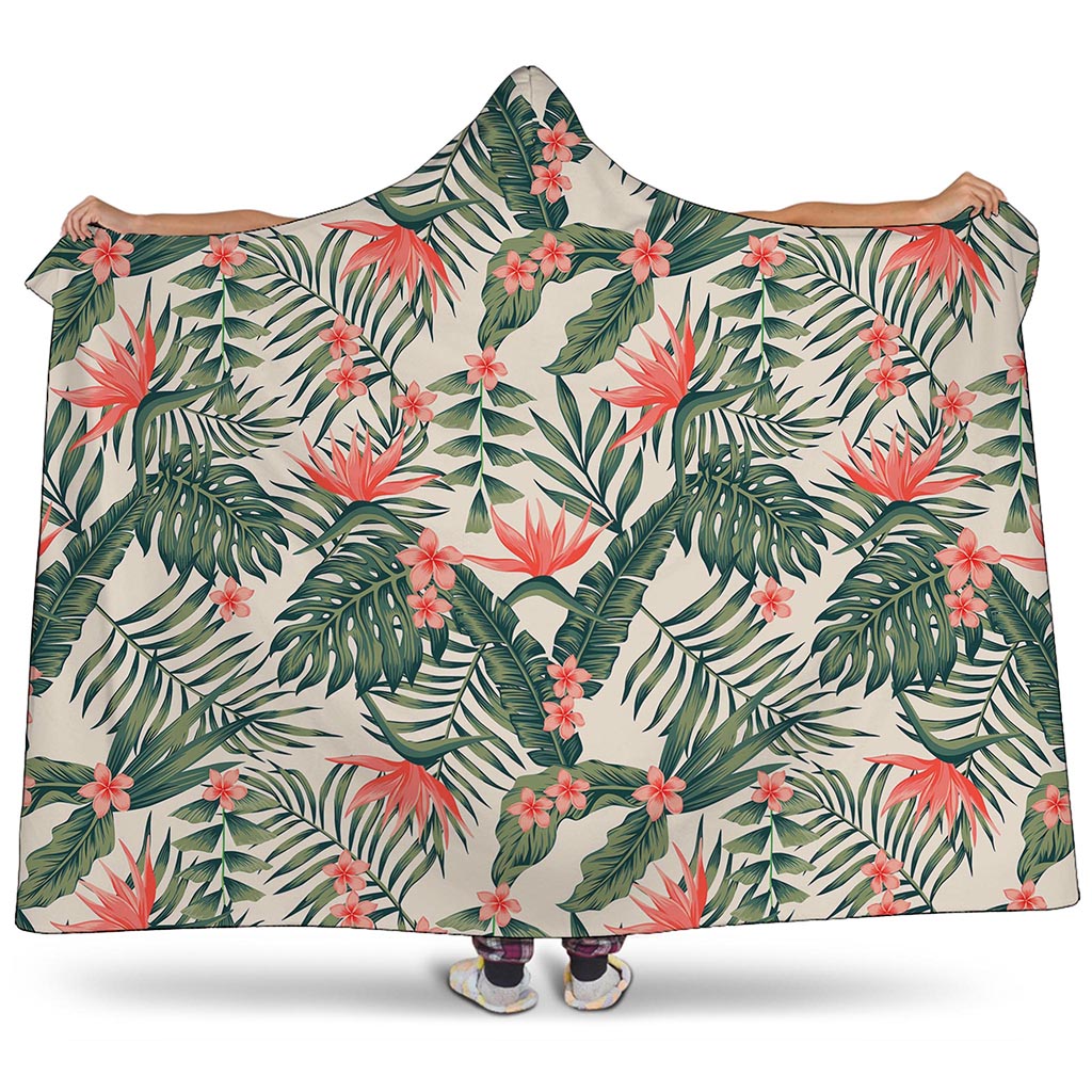 Blossom Tropical Leaves Pattern Print Hooded Blanket