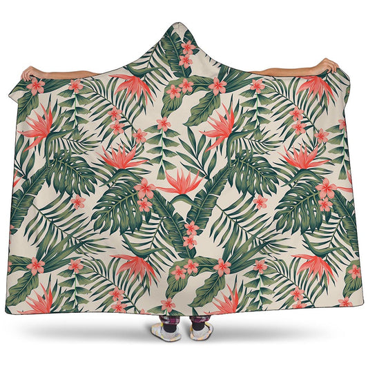 Blossom Tropical Leaves Pattern Print Hooded Blanket