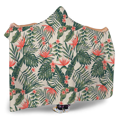 Blossom Tropical Leaves Pattern Print Hooded Blanket