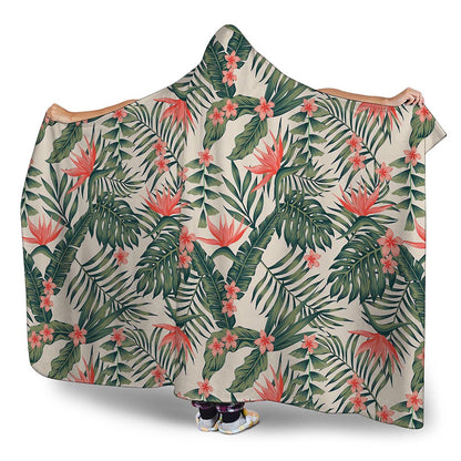 Blossom Tropical Leaves Pattern Print Hooded Blanket