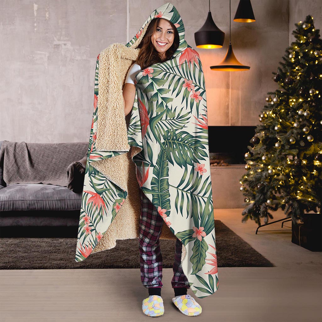 Blossom Tropical Leaves Pattern Print Hooded Blanket