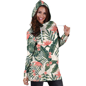 Blossom Tropical Leaves Pattern Print Hoodie Dress GearFrost