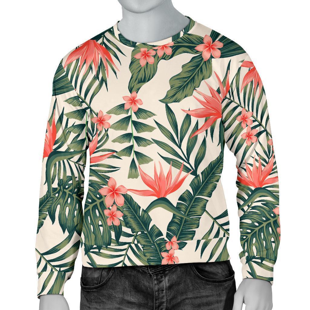 Blossom Tropical Leaves Pattern Print Men's Crewneck Sweatshirt GearFrost