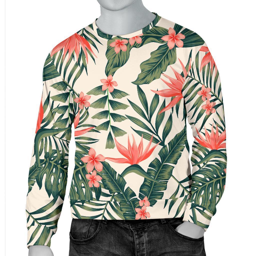 Blossom Tropical Leaves Pattern Print Men's Crewneck Sweatshirt GearFrost