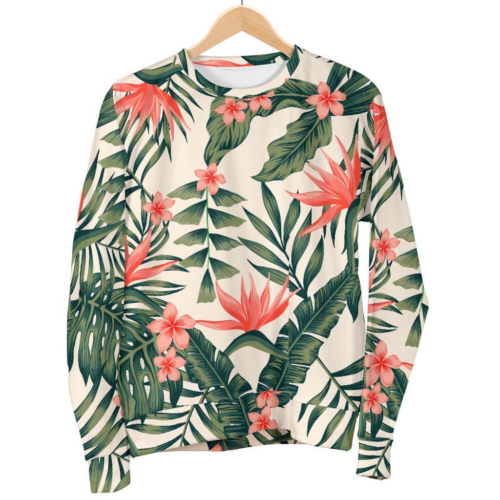 Blossom Tropical Leaves Pattern Print Men's Crewneck Sweatshirt GearFrost