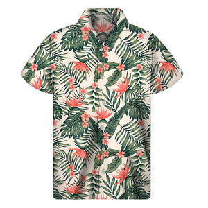 Blossom Tropical Leaves Pattern Print Men's Short Sleeve Shirt