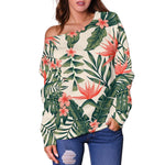 Blossom Tropical Leaves Pattern Print Off Shoulder Sweatshirt GearFrost