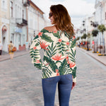 Blossom Tropical Leaves Pattern Print Off Shoulder Sweatshirt GearFrost