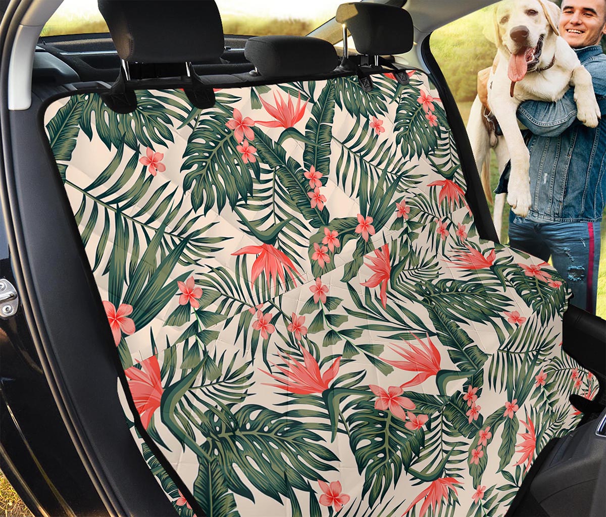 Blossom Tropical Leaves Pattern Print Pet Car Back Seat Cover