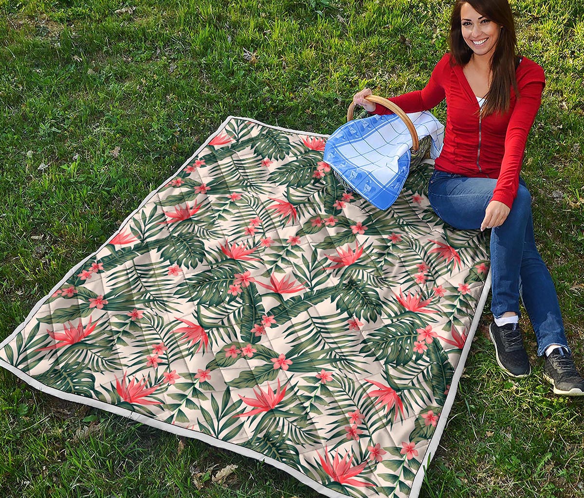 Blossom Tropical Leaves Pattern Print Quilt