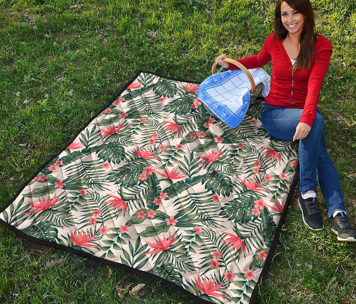 Blossom Tropical Leaves Pattern Print Quilt