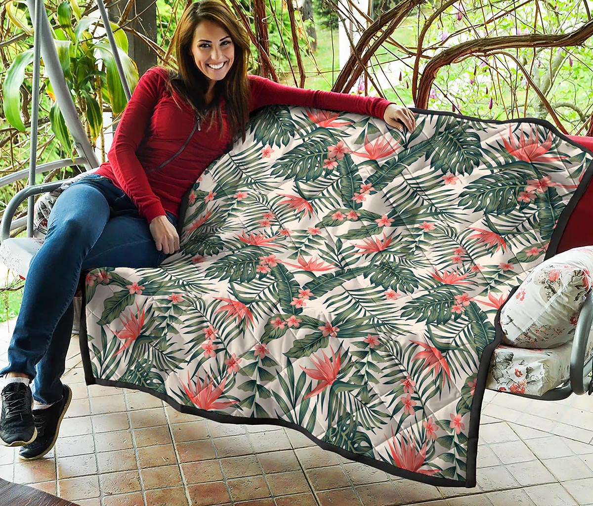 Blossom Tropical Leaves Pattern Print Quilt