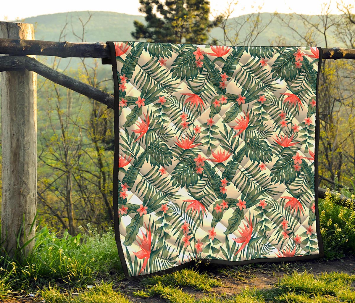 Blossom Tropical Leaves Pattern Print Quilt