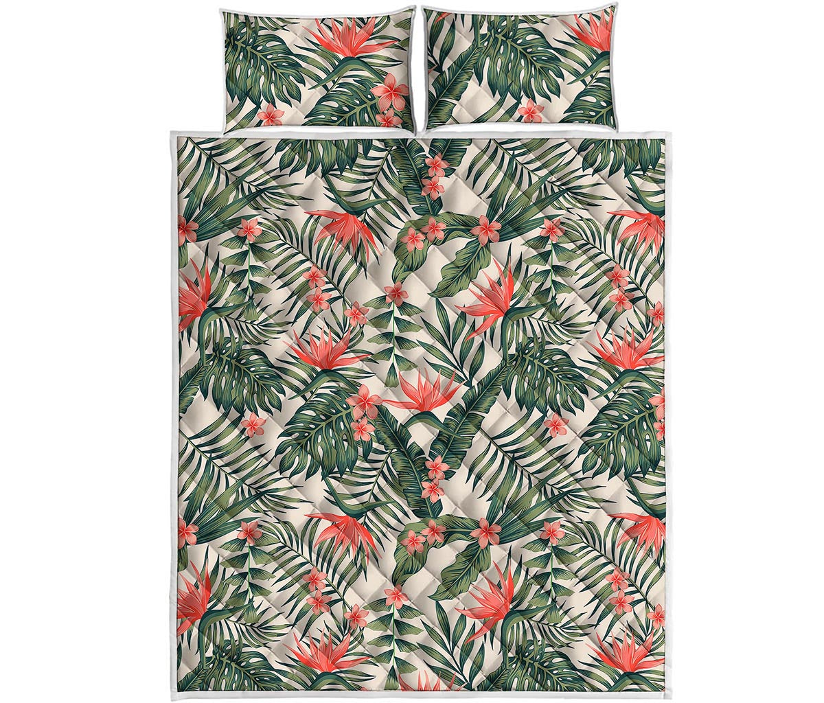 Blossom Tropical Leaves Pattern Print Quilt Bed Set