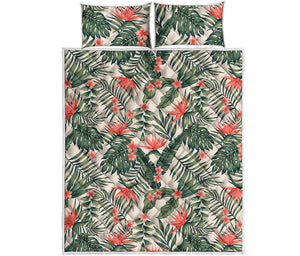 Blossom Tropical Leaves Pattern Print Quilt Bed Set