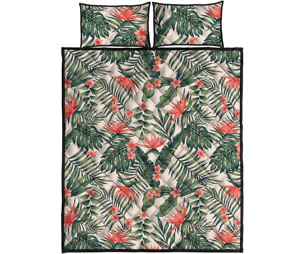 Blossom Tropical Leaves Pattern Print Quilt Bed Set