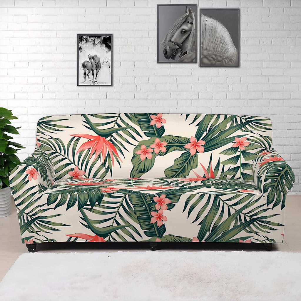 Blossom Tropical Leaves Pattern Print Sofa Cover