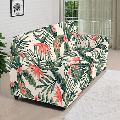 Blossom Tropical Leaves Pattern Print Sofa Cover